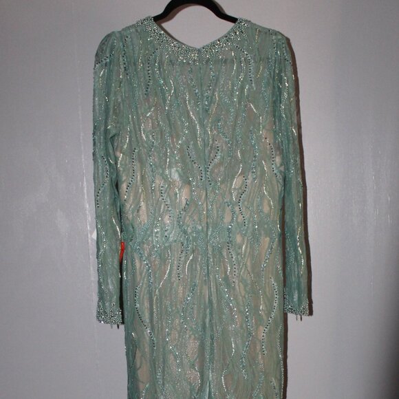NWT Mac Duggal long Sleeve Sheer Laced Trumpet‎ Long Dress Gown 79291 Sage - Picture 11 of 12